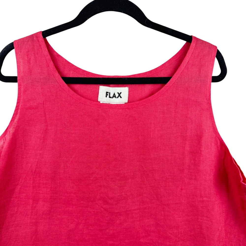 FLAX Linen Tank Top Women Large Pink Coral Sleeveless Scoop Neck Boxy Lagenlook - Picture 4 of 8